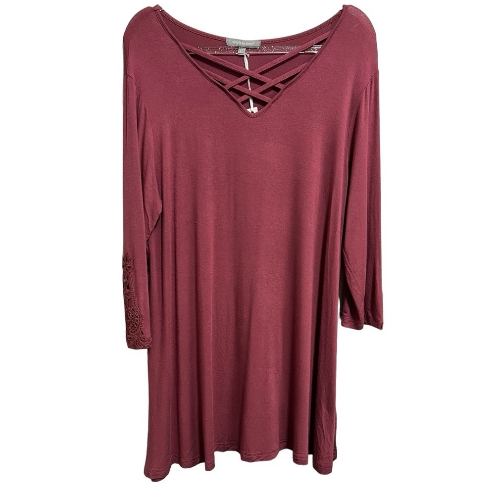 Simply Southern 3/4 Sleeve Lace Top Maroon Sheath Dress Size XL